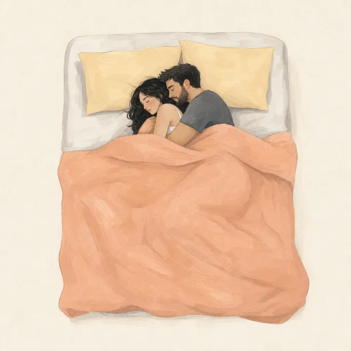 A couple sleeping in a hug