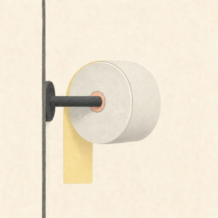 Toilet paper hanging behind the roll