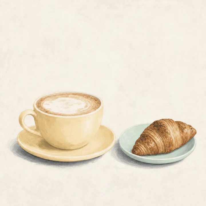 Croissant eaten dry next to the cup